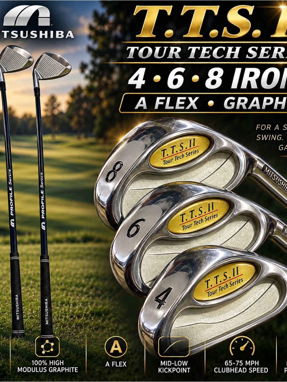 Mitsushiba T.T.S. II Iron Set 4 6 8 A Flex Graphite Golf Clubs Tour Tech